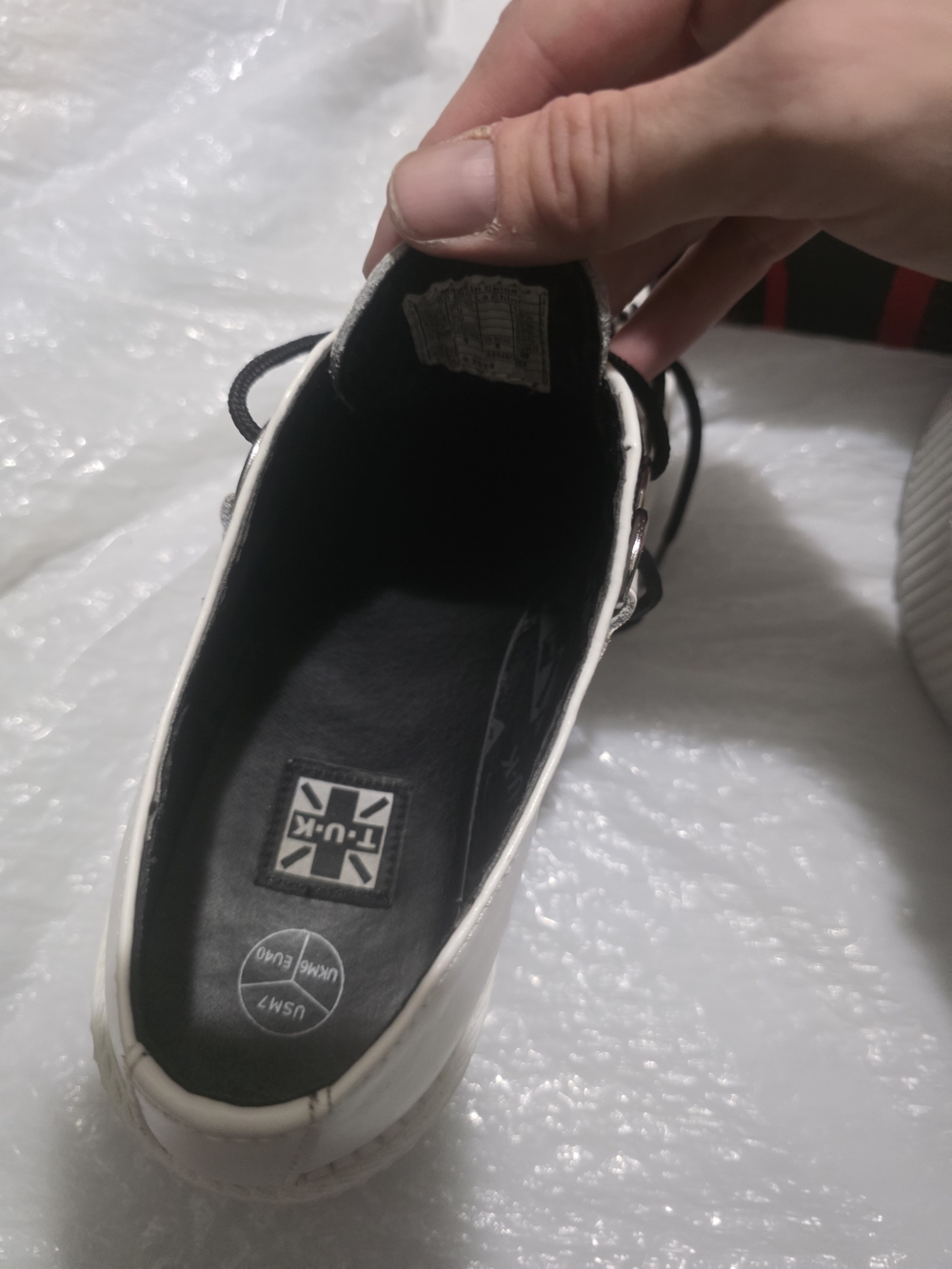 T.U.K. Mondo Creeper White and black Leather Checker platform Shoes - Picture 9 of 9